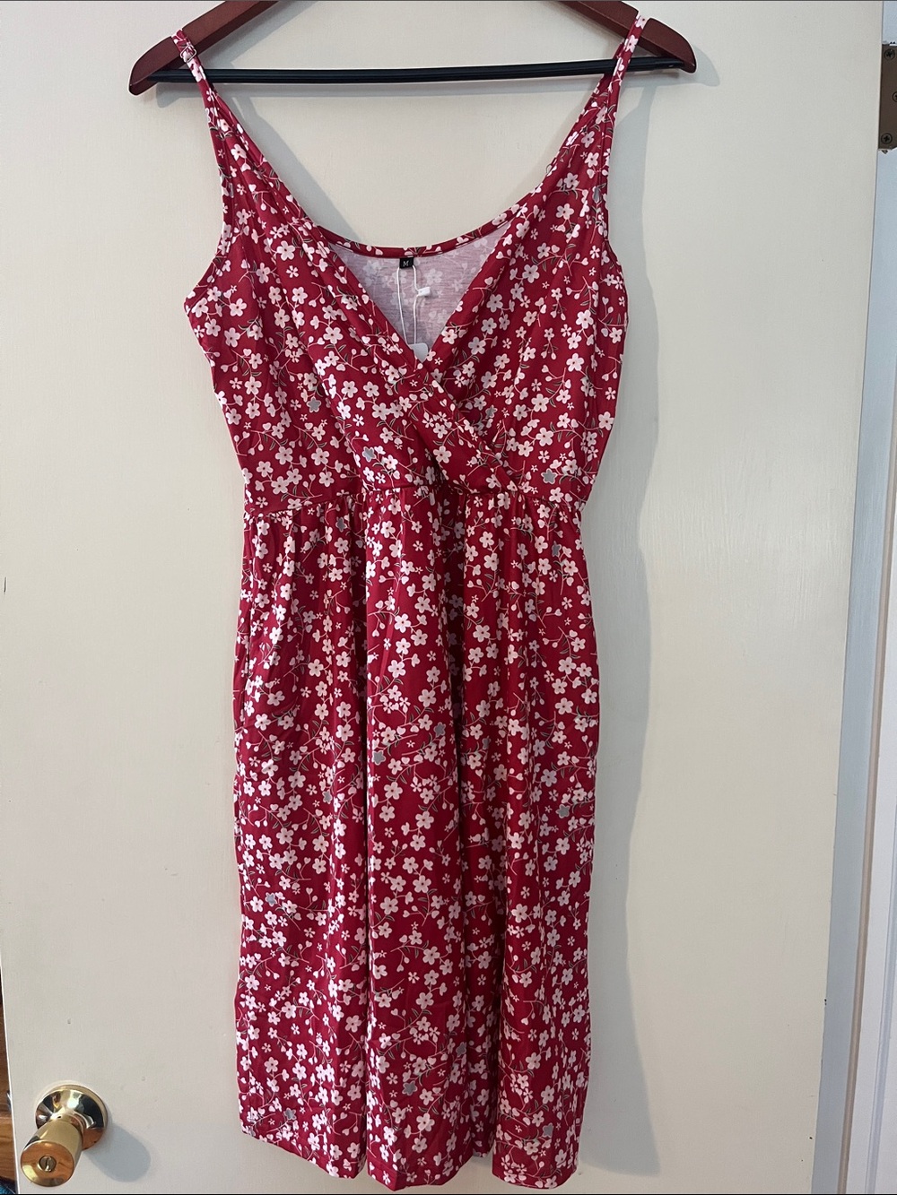 Red Floral Midi Sundress with Adjustable Straps